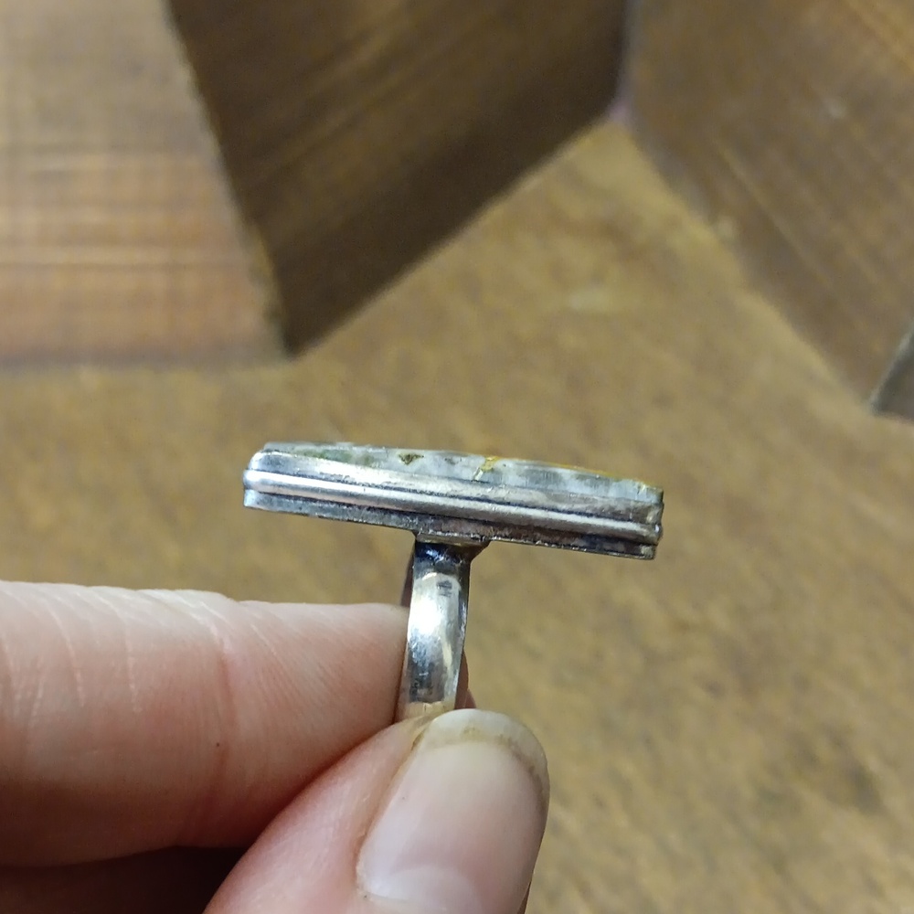 Silver And Yellow Rectangular Stone Ring - image 4